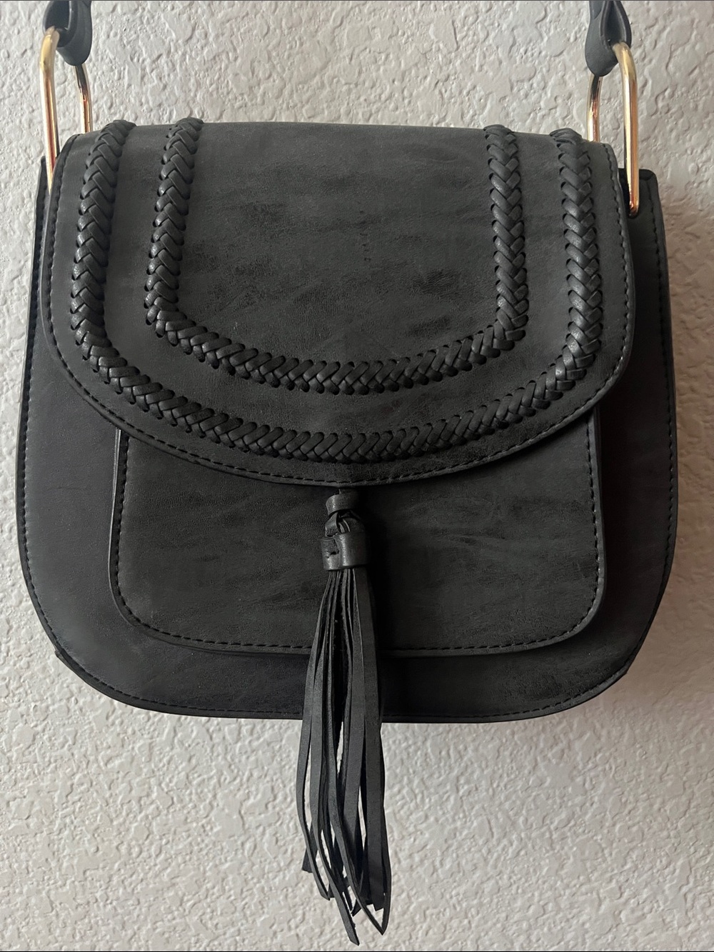 Franco Sarto Rex Crossbody Bag Saddle Black Charcoal Braided Tassel Boho Mint